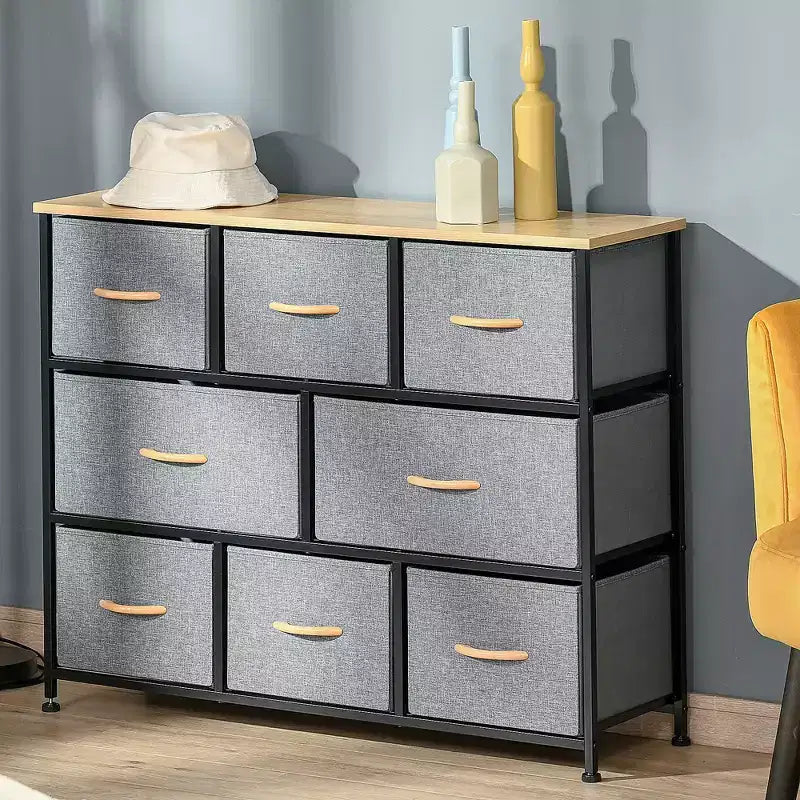 HOMCOM Commode à 8 tiroirs, Meuble de rangement à 3 niveaux avec tiroirs en tissu et cadre en acier pour chambre à coucher, couloir