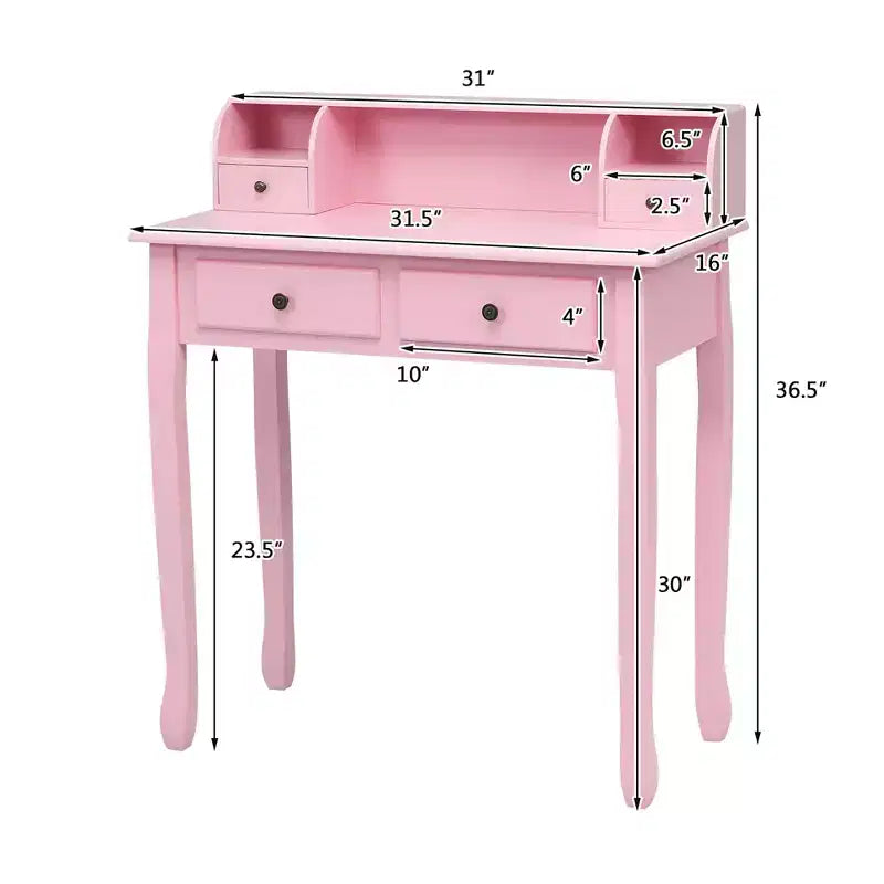 Bureau d'écriture Costway Mission Blanc Bureau d'ordinateur de bureau à domicile 4 tiroirs Blanc\Noir\Rose