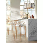 Tabouret de bar Tanner en métal doré 55 Downing Street, 76 cm de haut, coussin en tissu blanc moderne rembourré avec dossier bas et repose-pieds, pour comptoir de cuisine