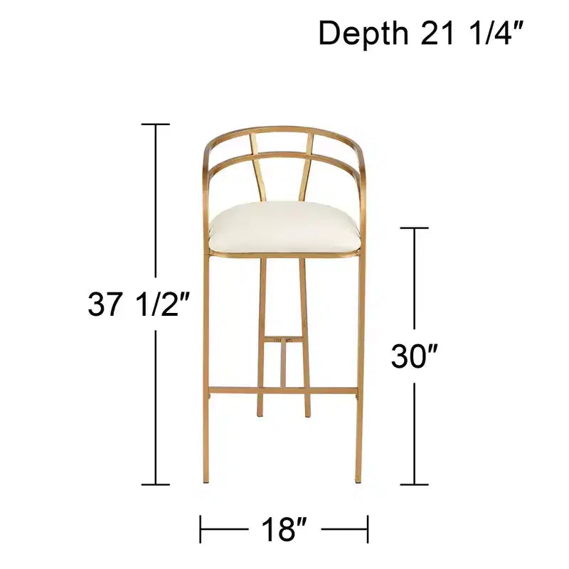 Tabouret de bar Tanner en métal doré 55 Downing Street, 76 cm de haut, coussin en tissu blanc moderne rembourré avec dossier bas et repose-pieds, pour comptoir de cuisine