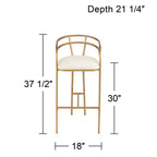 Tabouret de bar Tanner en métal doré 55 Downing Street, 76 cm de haut, coussin en tissu blanc moderne rembourré avec dossier bas et repose-pieds, pour comptoir de cuisine
