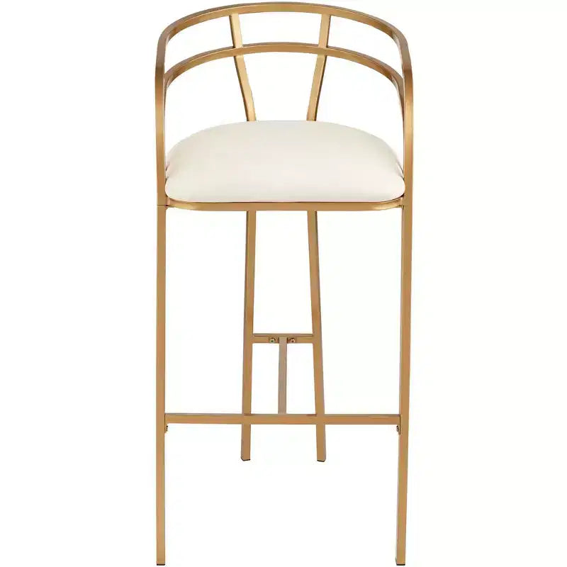 Tabouret de bar Tanner en métal doré 55 Downing Street, 76 cm de haut, coussin en tissu blanc moderne rembourré avec dossier bas et repose-pieds, pour comptoir de cuisine