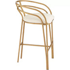 Tabouret de bar Tanner en métal doré 55 Downing Street, 76 cm de haut, coussin en tissu blanc moderne rembourré avec dossier bas et repose-pieds, pour comptoir de cuisine