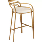 Tabouret de bar Tanner en métal doré 55 Downing Street, 76 cm de haut, coussin en tissu blanc moderne rembourré avec dossier bas et repose-pieds, pour comptoir de cuisine