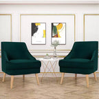 Costway Lot de 2 fauteuils d'appoint en velours avec pieds en bois d'hévéa Rose/Vert/Gris
