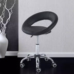 Tabouret de salon roulant HOMCOM Crescent avec hauteur réglable, dossier ajouré respirant, siège en mousse et 5 roulettes, noir