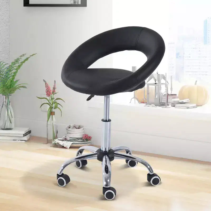Tabouret de salon roulant HOMCOM Crescent avec hauteur réglable, dossier ajouré respirant, siège en mousse et 5 roulettes, noir