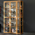 Vitrine de présentation ouverte en bambou et verre, 7 étagères, couleur beige