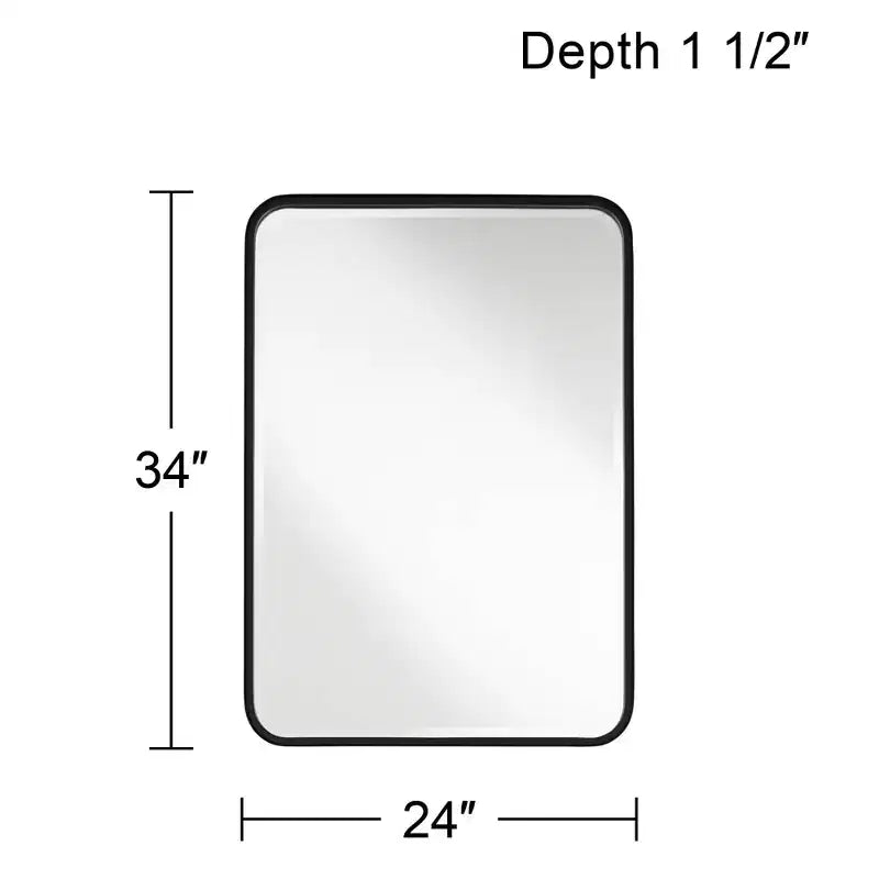 Miroir Mural Rectangulaire à Bord Arrondi Liguria Uttermost, Cadre en Fer Noir Biseauté Moderne 24 Pouces de Large pour Salle de Bain, Chambre, Salon, Entrée