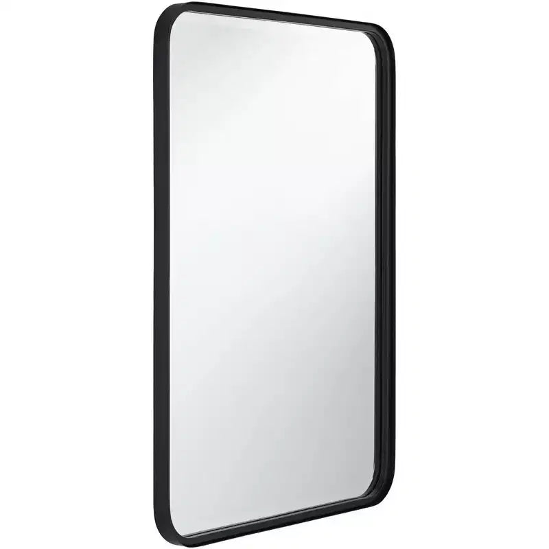 Miroir Mural Rectangulaire à Bord Arrondi Liguria Uttermost, Cadre en Fer Noir Biseauté Moderne 24 Pouces de Large pour Salle de Bain, Chambre, Salon, Entrée