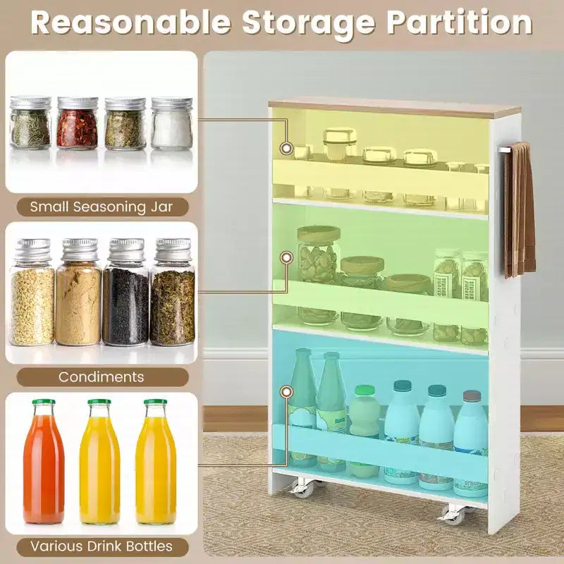 Chariot de rangement de cuisine mince roulant Costway, organisateur d'étagères mobiles avec poignée