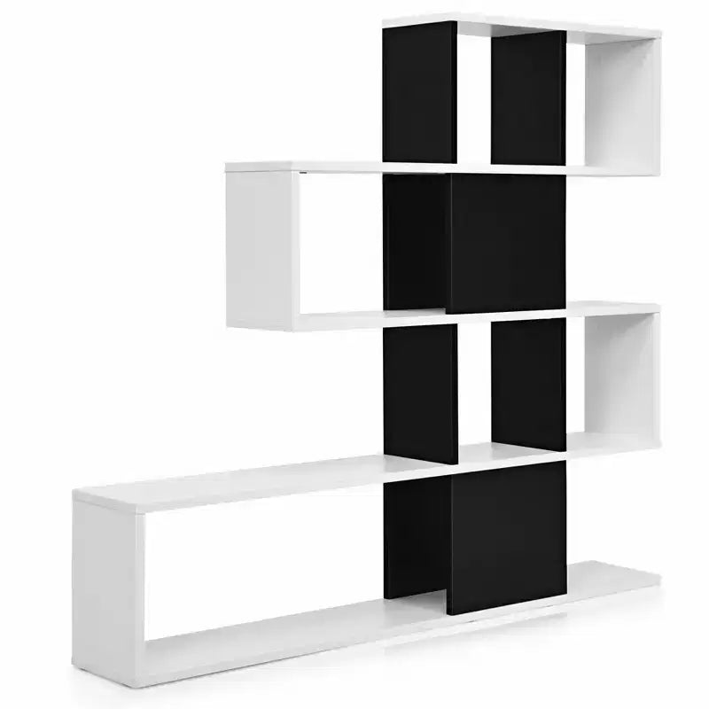 Costway Étagère d'angle à 5 niveaux Bibliothèque Étagère d'affichage de rangement Noir Blanc