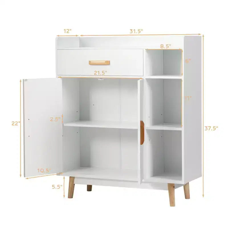 Meuble de Rangement au Sol Costway Commode Armoire Autonome avec 1 Tiroir 2 Portes 3 Étagères