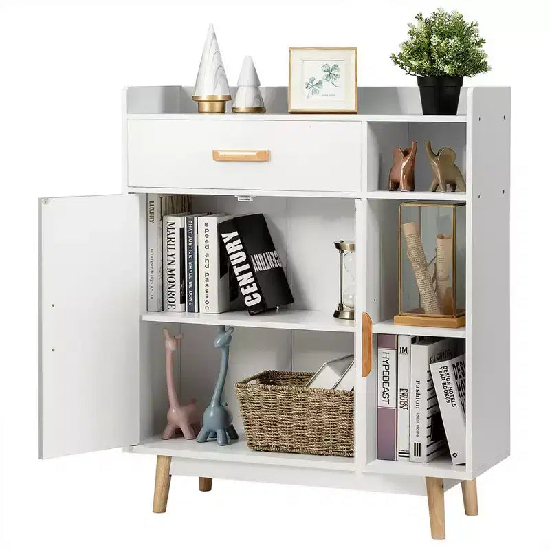 Meuble de Rangement au Sol Costway Commode Armoire Autonome avec 1 Tiroir 2 Portes 3 Étagères