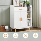 Meuble de Rangement au Sol Costway Commode Armoire Autonome avec 1 Tiroir 2 Portes 3 Étagères
