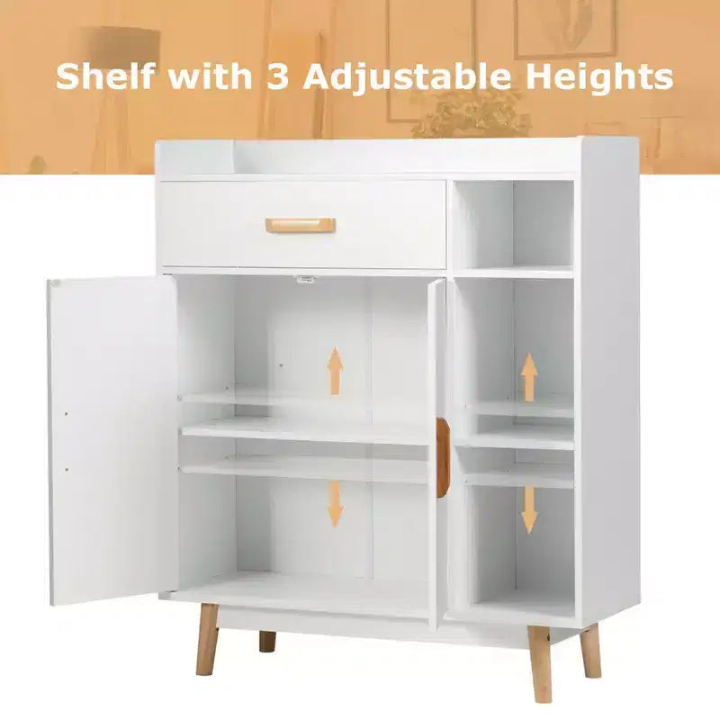 Meuble de Rangement au Sol Costway Commode Armoire Autonome avec 1 Tiroir 2 Portes 3 Étagères