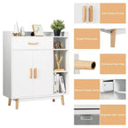 Meuble de Rangement au Sol Costway Commode Armoire Autonome avec 1 Tiroir 2 Portes 3 Étagères