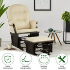 Costway Ensemble Planeur en Bois et Repose-Pieds avec Coussins Fauteuil à Bascule pour Chambre de Bébé