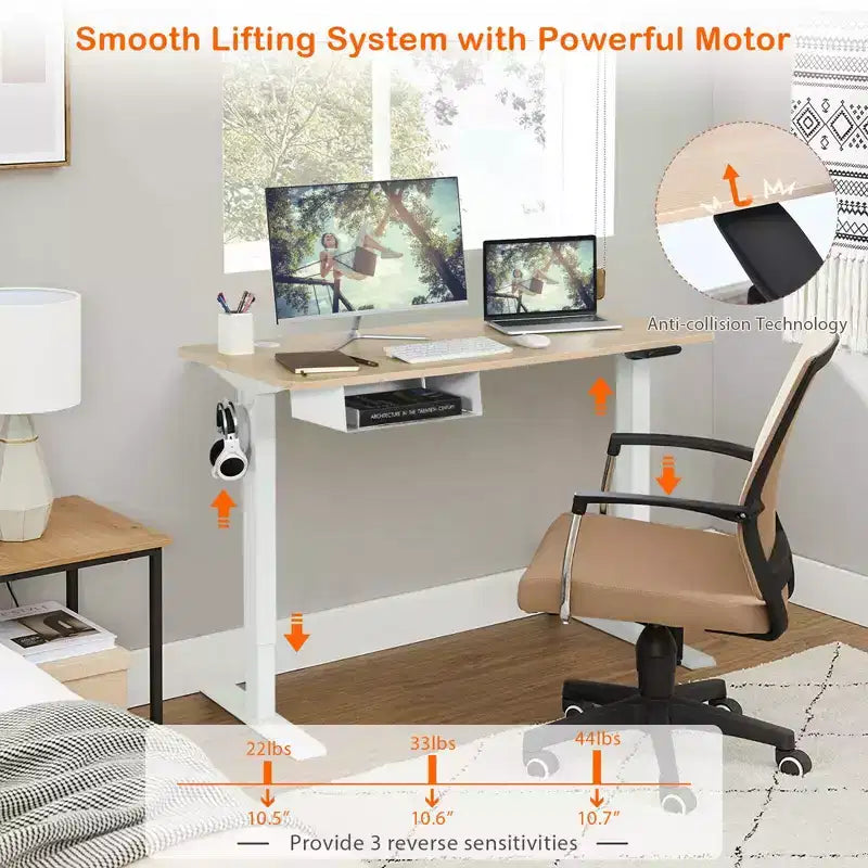 Bureau debout électrique Costway 48'' réglable en hauteur avec panneau de commande et port USB