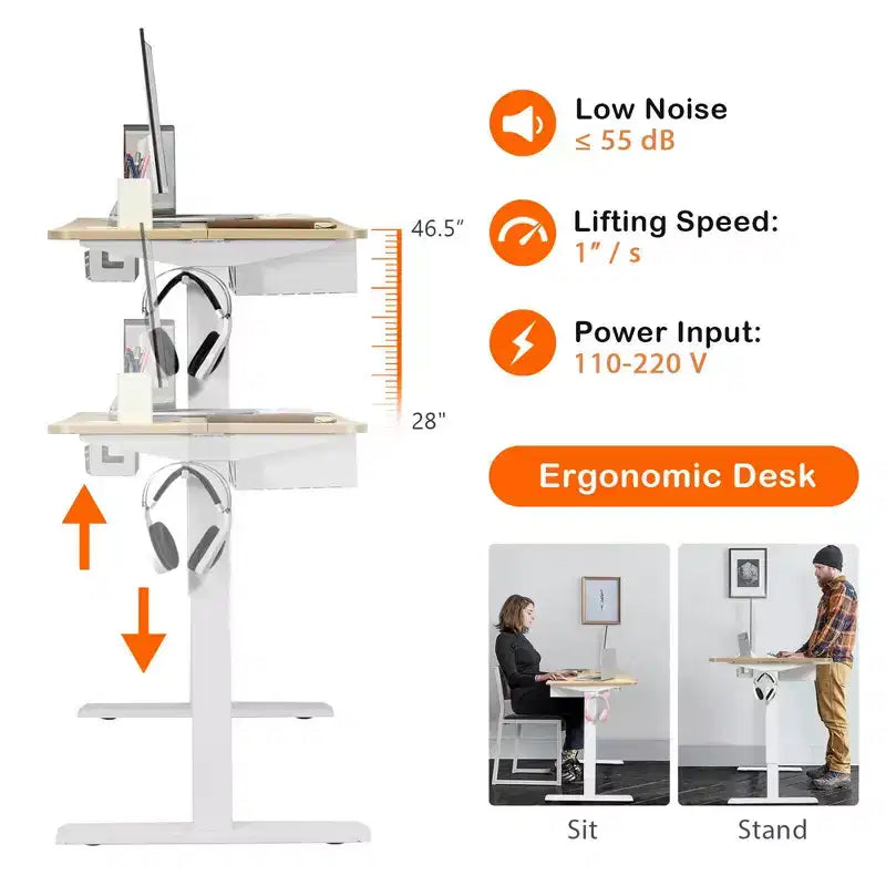 Bureau debout électrique Costway 48'' réglable en hauteur avec panneau de commande et port USB