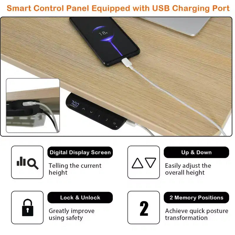 Bureau debout électrique Costway 48'' réglable en hauteur avec panneau de commande et port USB