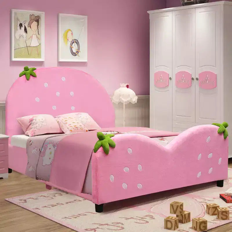Costway Lit de plateforme rembourré pour enfants, motif baies, mobilier de chambre d'enfant