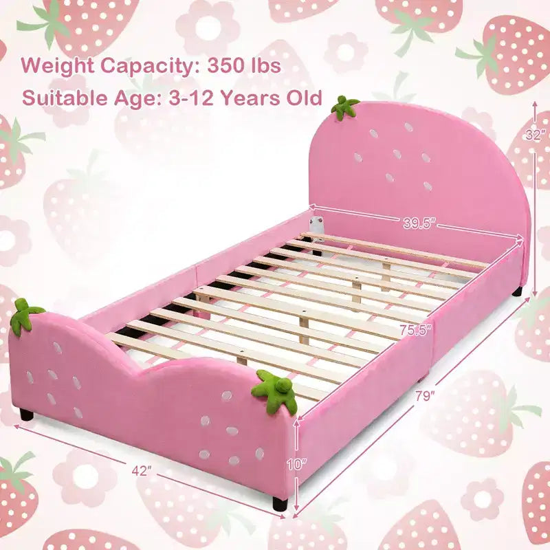 Costway Lit de plateforme rembourré pour enfants, motif baies, mobilier de chambre d'enfant