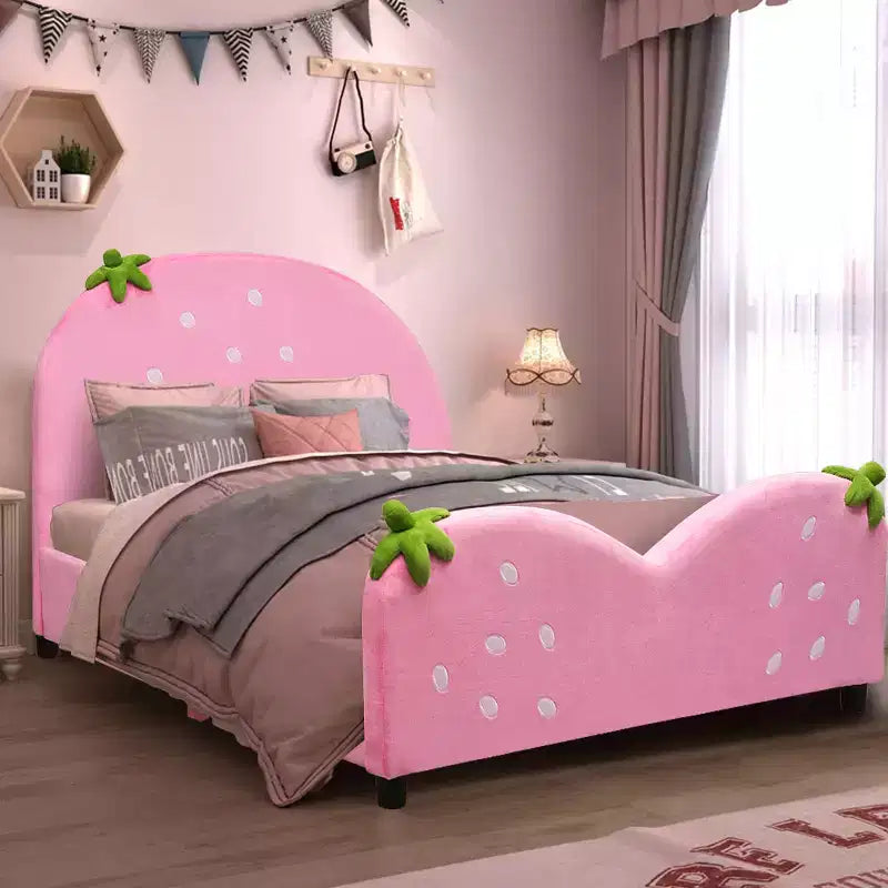 Costway Lit de plateforme rembourré pour enfants, motif baies, mobilier de chambre d'enfant