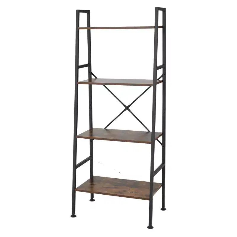 Jomeed Rustic Modern 4 Tier Wood and Steel Bookshelf Storage Organizer Shelf