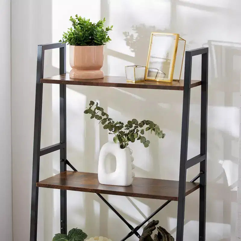 Étagère de rangement Jomeed rustique et moderne à 4 niveaux en bois et acier