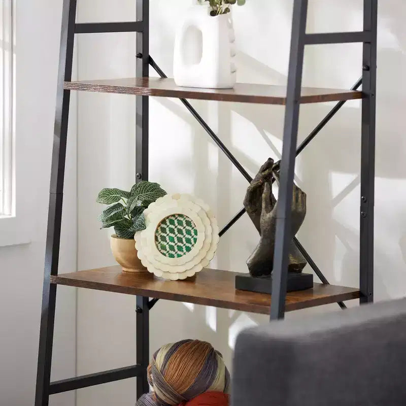 Étagère de rangement Jomeed rustique et moderne à 4 niveaux en bois et acier