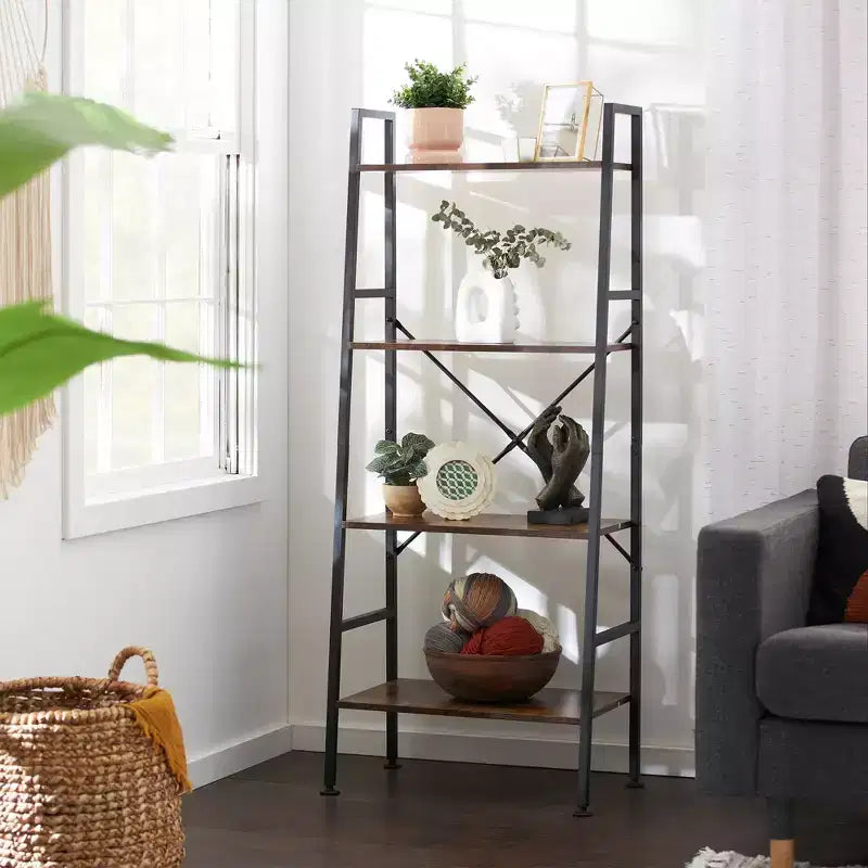 Étagère de rangement Jomeed rustique et moderne à 4 niveaux en bois et acier