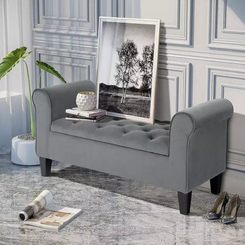 Banc de rangement ottoman capitonné HOMCOM, banc de lit rembourré avec accoudoirs roulés pour chambre à coucher, salon ou couloir