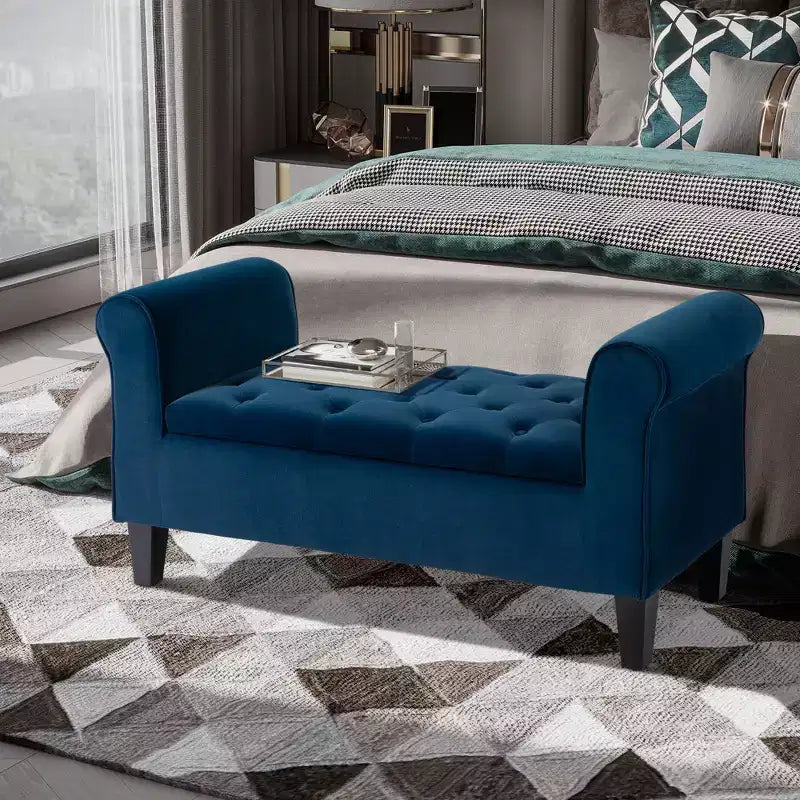Banc de rangement ottoman capitonné HOMCOM, banc de lit rembourré avec accoudoirs roulés pour chambre à coucher, salon ou couloir