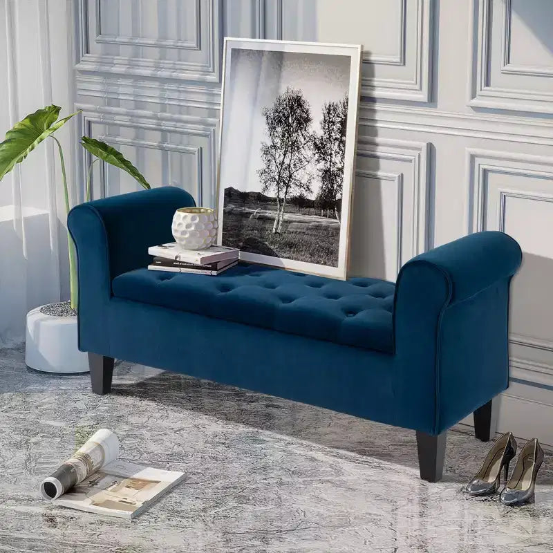 Banc de rangement ottoman capitonné HOMCOM, banc de lit rembourré avec accoudoirs roulés pour chambre à coucher, salon ou couloir