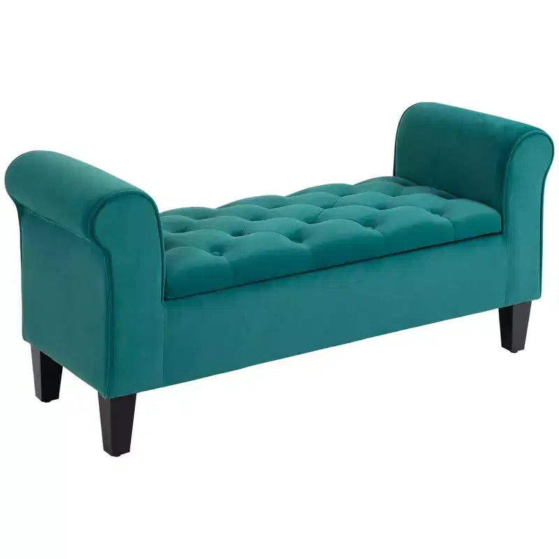 Banc de rangement ottoman capitonné HOMCOM, banc de lit rembourré avec accoudoirs roulés pour chambre à coucher, salon ou couloir