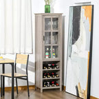 HOMCOM Meuble Bar Colonne avec Casier à Vin 12 Bouteilles, Armoire de Rangement, Porte Vitrée et 3 Compartiments pour Salon, Bar Maison, Salle à Manger