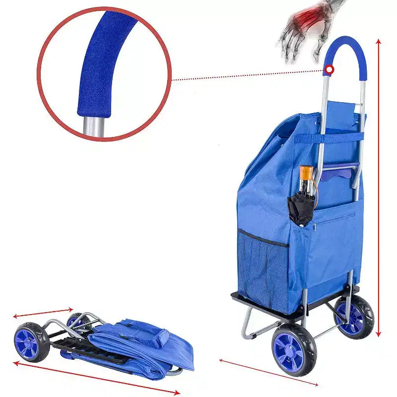 dbest products Chariot de courses pliable plus grand avec roues et sac amovible, diable personnel roulant
