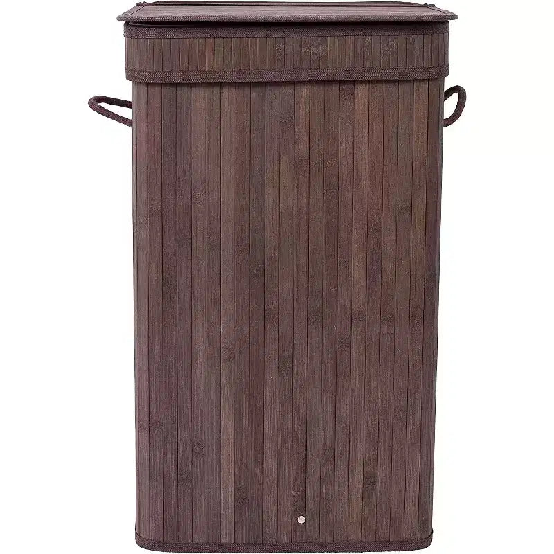 BirdRock Home Panier à linge carré en bambou avec couvercle et sac en tissu - Espresso