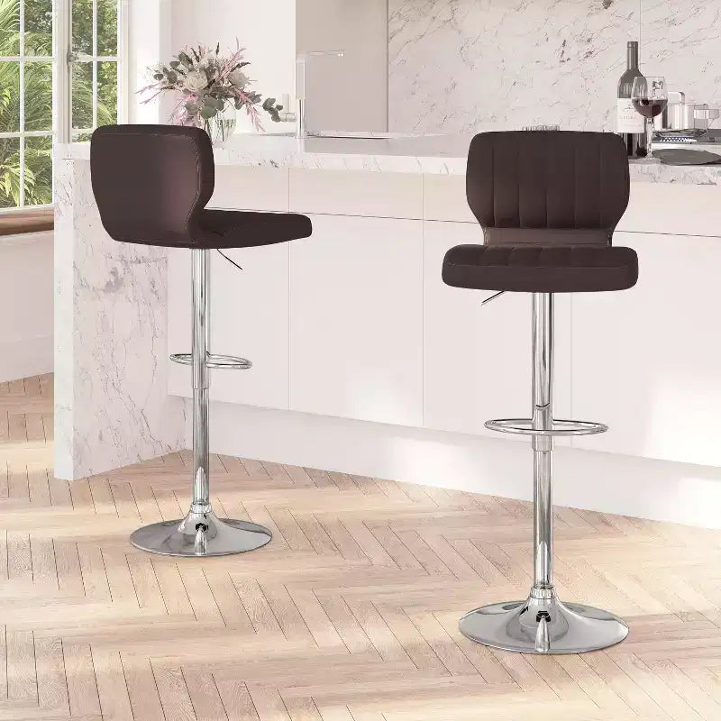 Merrick Lane Lot de deux tabourets de bar pivotants avec dossier à surpiqûres verticales et base chromée réglable avec repose-pieds