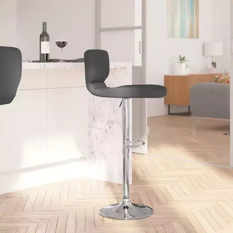 Merrick Lane Lot de deux tabourets de bar pivotants avec dossier à surpiqûres verticales et base chromée réglable avec repose-pieds