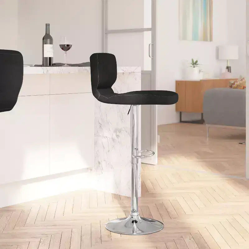 Merrick Lane Lot de deux tabourets de bar pivotants avec dossier à surpiqûres verticales et base chromée réglable avec repose-pieds