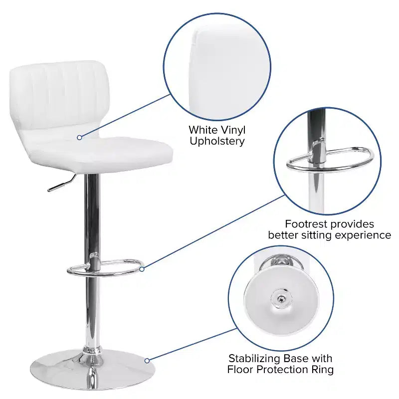 Merrick Lane Lot de deux tabourets de bar pivotants avec dossier à surpiqûres verticales et base chromée réglable avec repose-pieds