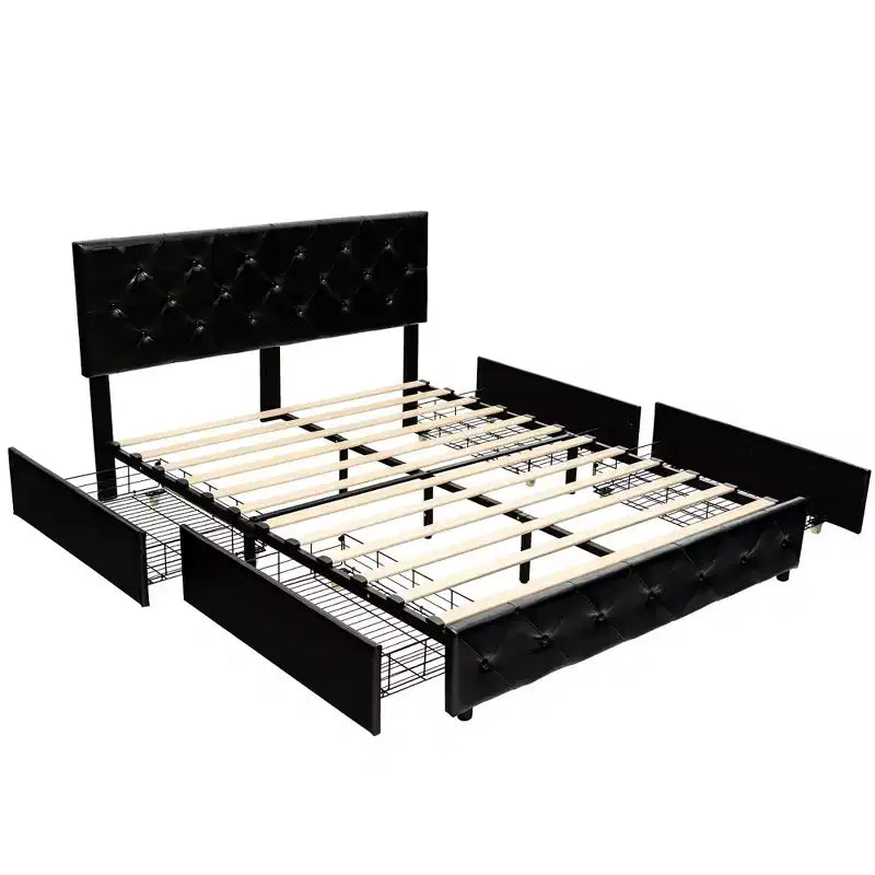 Lit plateforme Costway rembourré avec 4 tiroirs en similicuir et tête de lit capitonnée