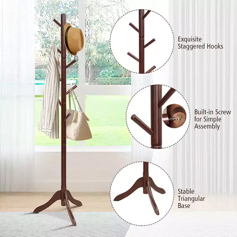 Porte-manteau en bois Costway, arbre d'entrée avec 8 crochets et 2 hauteurs réglables, gris/marron