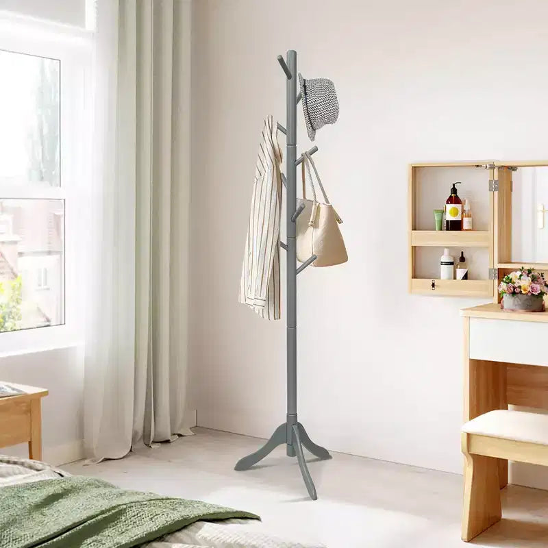 Porte-manteau en bois Costway, arbre d'entrée avec 8 crochets et 2 hauteurs réglables, gris/marron
