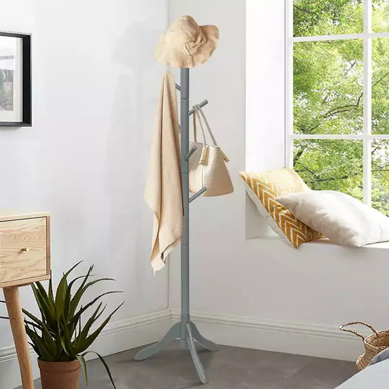 Porte-manteau en bois Costway, arbre d'entrée avec 8 crochets et 2 hauteurs réglables, gris/marron