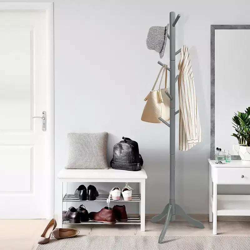 Porte-manteau en bois Costway, arbre d'entrée avec 8 crochets et 2 hauteurs réglables, gris/marron