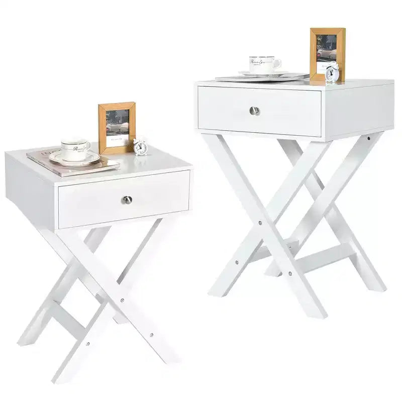 Costway Lot de 2 tables de chevet X Table d'appoint avec tiroir
