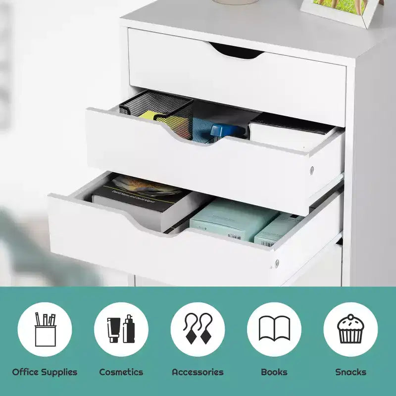 Commode de rangement à 5 tiroirs Costway avec roulettes, meuble d'appoint blanc